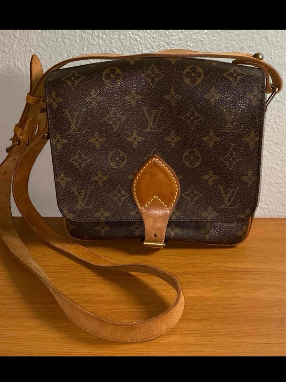 Louis Vuitton Monogram Cartouchiere MM Crossbody Shoulder Bag Vintage Brown LV